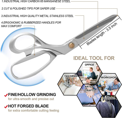 Fabric Scissors 8.5 Inch Heavy Duty Dressmaking Shears Sewing Tailor Scissors, Ultra Sharp All Metal Stainless Steel Craft Household Scissors for ...
