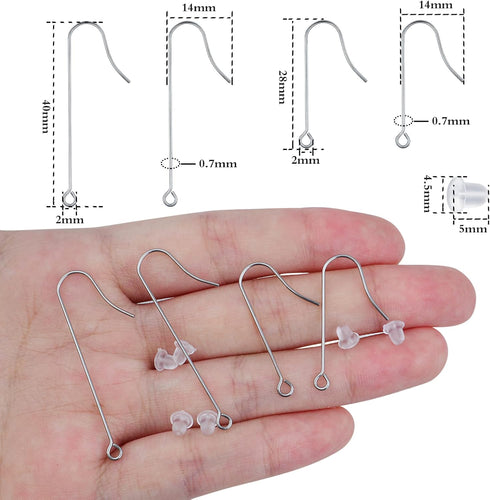50pcs Stainless Steel Earring Hooks Hypoallergenic Ear Wire Hooks with Hanging Loop Earring Parts and 50pcs Clear Earring Backs for DIY Jewelry Ma...