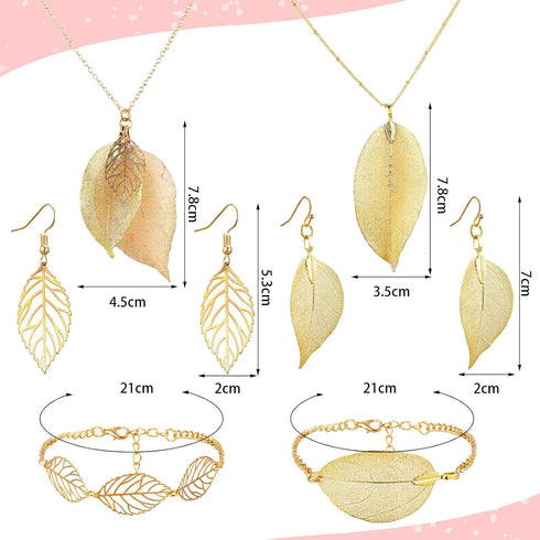 6 Pcs Gold Long Leaf Necklace Leaf Dangle Earrings and Bracelet Jewelry Set Filigree Leaves Gifts for Women...