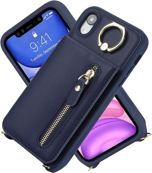 iPhone XR Phone Case with Card Holder for Women, iPhone XR Case Wallet with Strap Credit Card Slots Crossbody with Kickstand Zipper Case for iPhon...
