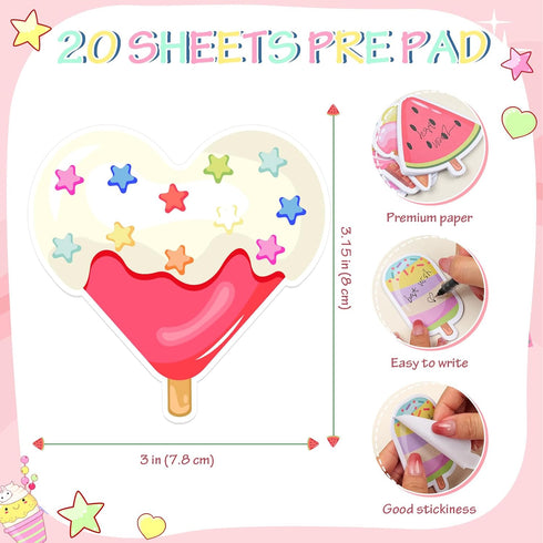 32Pcs Ice Cream Sticky Notes,640Sheet Summer Sticky Notepad Cute Fruit Note Pads Self Sticky Writing Memo Pads Page Marker Supplies Kids Adults Sm...