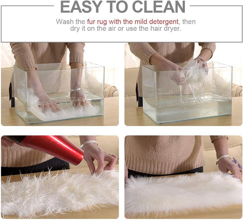 Softlife White Small Faux Fur Sheepskin Throw Rug Fluffy Shag Fur Chair Cover Pad Washable Square Area Rugs for Living Room Bedroom Dorm 20" x 20"...