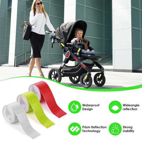 3 Rolls Reflective Tape Outdoor Waterproof Reflective Warning Tape Reflector Tape Night Safety Stickers Silver, Red, Yellow Reflective Tape for Tr...