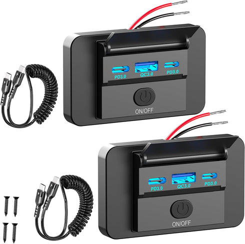 2 Pack 90W 12 Volt USB Outlet Panel Wall Mount Ouffun Dual 36W PD & QC3.0 18W Car USB Port Charger Socket with Dual 65W USB C Cable for Car Bus RV...
