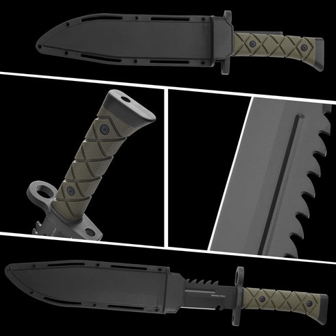 15" Fixed Blade Tactical Knives with Sheath, Stainless Steel Survival Hunting Bushcraft Full Tang Non-Slip Handle Knife with Serrated Blade Back f...