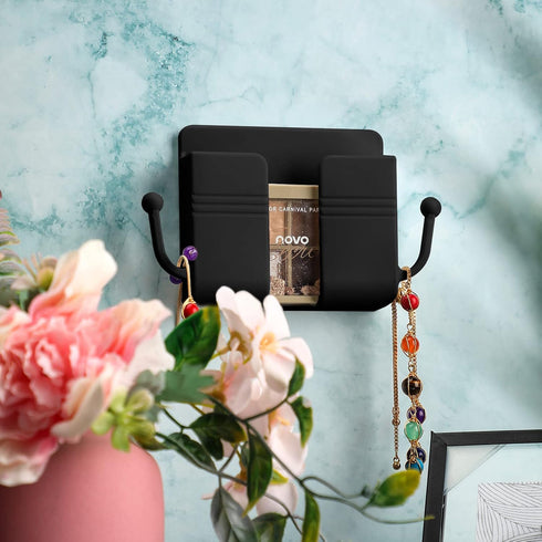 Jetec 6 Pieces Wall Mount Phone Holder Self-Adhesive Wall Beside Organizer Storage Box Plastic Charging Phone Stand Remote Wall-Mounted Phone Brac...