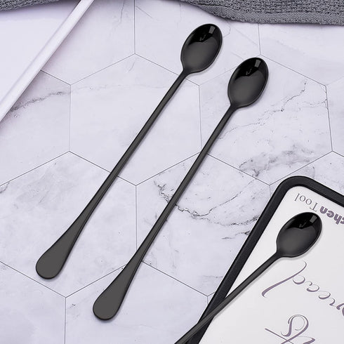 9 Inch Long Handle Iced Tea Spoon, DaKuan Set of 6 Stainless Steel Iced Teaspoon for Iced Tea, Coffee, Cocktail, Milkshake, Cold Drink (Black)...