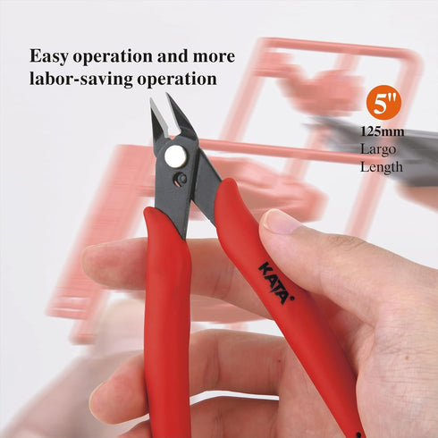 KATA 5 Inch Micro Wire Cutters, Precision Mini Flush Cutters and Clean Cut Pliers for Electronics, Model, Jewelry, Model Kits, Red...