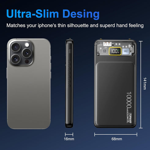 10000mAh Power Bank,Slim 22.5W Fast Charging Small Portable Charger PD 5V/3A USB-C Outpu,with Emergency Lighting,Compatible iPhone and Android Pho...