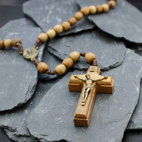 Alexander Castle Our Father Solid Wooden Rosary Beads (Handmade - Brazilian Walnut) with Madonna Medallion Junction - Comes in Velour Gift Pouch...