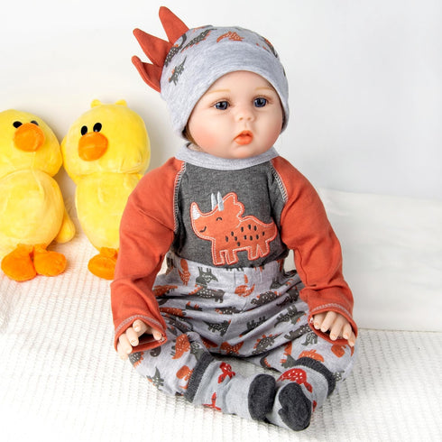 Reborn Baby Doll Clothes Accessories Little Rhinoceros Outfit 4pcs Set for 17-22 Inch Reborn Doll Newborn Girl&Boy...