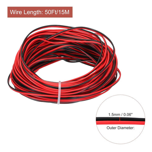 MECCANIXITY 26 Gauge 2 Core Parallel Silicone Wire, 50Ft/15M Long 1.5mm Dia Red Black 26 AWG Flexible Extension Cord 300V for LED RGB Cable, Model...