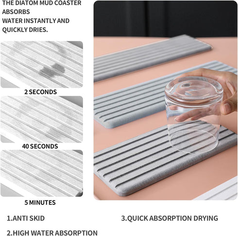 Absorbent Coasters with Grooves 2 PCS, Keep Kitchen Bathroom Sink Countertop Dry, Water Absorbing Stone Tray for Under Cups/Drinks/Hand Soap Pumps...