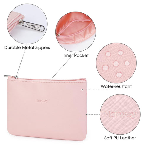 Narwey Small Makeup Bag for Purse Vegan Leather Travel Makeup Pouch Mini Cosmetic Bag Zipper Pouch for Women (Pink)...