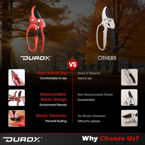 DURXO - Ratchet Pruning Shears, Garden Shears with Effort-Saving Device, Heavy Duty Anvil Pruners with Replaceable Cutting Blade Design. Gardening...