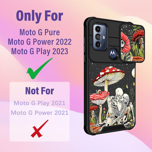 Phone Case for Moto G Pure/G Power 2022/G Play 2023, 2-Mushroom Skull, Thermoplastic Polyurethane, Kickstand, 6.5 inch, Women's Case...