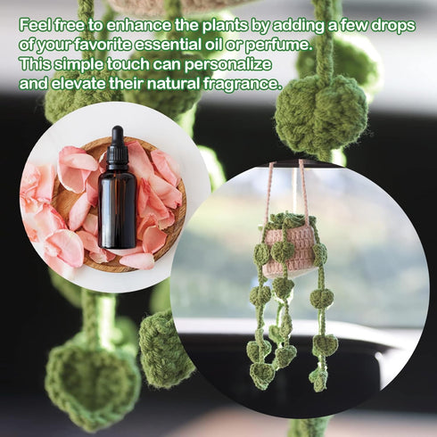 Cute Car Plant Accessories Cute Plant Crochet Car Mirror Suspension Accessories Orchid Potted Crochet Hand Woven Rearview Mirror Accessories (Y)...