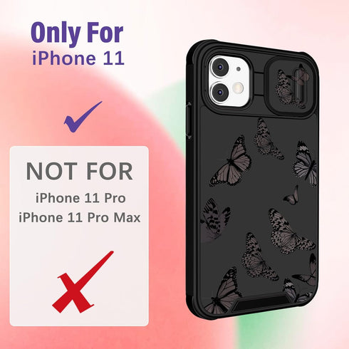 (2in1 for iPhone 11 Case for Women Butterfly Cute Girls Phone Cover Girly Pretty Aesthetic Kawaii Black Butterfly Unique Design with Camera Cover ...