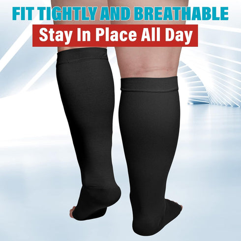 KEKING® Extra Wide Calf Compression Socks for Men & Women, 20-30 mmHg Compression Stockings Open Toe - Plus Size Knee High Support Hose for Varico...