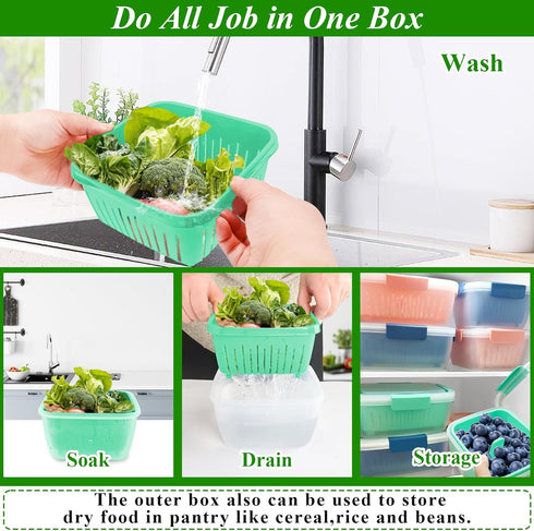 50oz Berry Keeper Fruit Storage Container for Fridge, Fresh Food Produce Saver Containers with Removable Drain Colander, Vegetable Lettuce Keeper ...