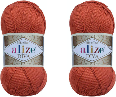 Alize Diva Yarn Hand Knitting Yarn 100% Microfiber Acrylic Yarn Alize Diva Silk Effect Thread Crochet Art Lace Craft Lot of 2 skeins 200gr 767 yds...