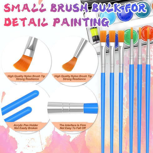Paint Brushes Set for Acrylic Painting, 50 Pcs Flat and 50 Pcs Round Art Paint Brushes Acrylic Paint Brush, Paint Brushes for Kids Adults Oil Wate...