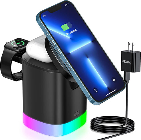Magnetic Wireless Charging Station for Apple Series,3 in 1 Faster Mag-Safe Wireless Charger Stand for iPhone 14/13/12 Series/iPhone11/Samsung, App...