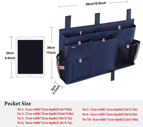 Surblue Bedside Caddy Hanging Bed Organizer Storage Bag Pocket for Bunk and Hospital Beds, College Dorm Rooms Baby Bed Rails, Camp 8 Pockets, (Lar...