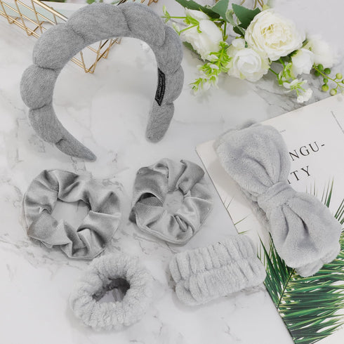 Spa Headband and Wristband Set 6Pcs Skincare Makeup Headband Puffy Bubble Headband for Washing Face Sponge Skin Care Headbands Face Wash Headband ...