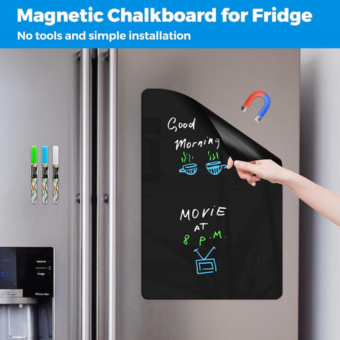 CUHIOY Magnetic Black Dry Erase Board for Fridge 17x11'', Small Whiteboard Kitchen Refrigerator Magnet Black White Board for Grocery List and to D...