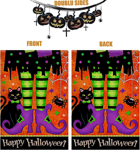 Halloween Garden Flag 12×18 Inch Rustic Black Farmhouse Decor for Seasonal Holiday Yard (Halloween Flag 12"X18" C)...