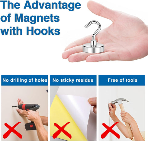 LOVIMAG Magnetic Hooks Havy Duty, 80LBS Strong Magnetic Hooks for Refrigerator, Neodymium Magnet Hooks for Hainging,Magnetic Hanger for Wall, Lock...