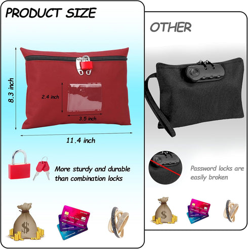 Cash Bag with Lock and 2 Keys Money Bag For Cash With Lock 11.4*8.3inch Money Bank Deposit Bag Money Bank Deposit Bag With Zipper Canvas Documents...