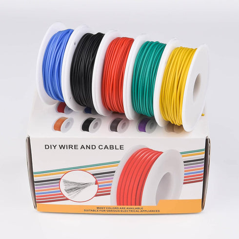 28 AWG Stranded Electrical Wire 28 Gauge Tinned Copper Wires Flexible Silicone Electric Hookup Wire Kit OD:1.2mm, 5 Colors 32.8ft/10m Each, DIY/Au...