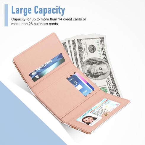 Womens Wallet, Small Slim RFID Card Wallets for Women, Trifold Leather Card Wallet Organizer, Cute Front Pocket Wallets with 7 Card Slots & ID Win...