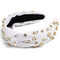 White Knotted Headband with Rhinestone for Women, Jeweled Beaded Wide Top Knot Headband Sparkly Crystal Bedazzled Embellished Head Bands for Women...