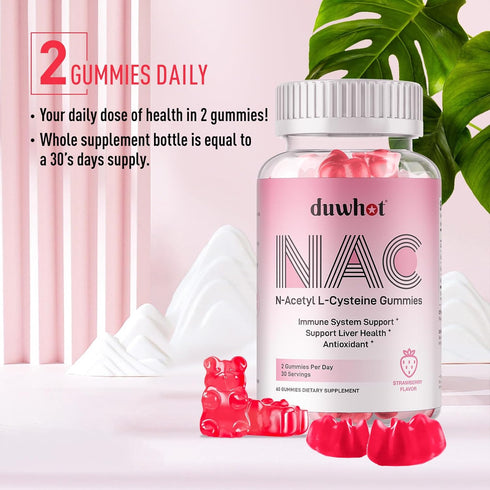 NAC Gummies 600mg, N Acetyl Cysteine Supplement NAC Chewable for Antioxidants & Immune Support, Lung & Liver Health, Natural Strawberry Flavor, 60...
