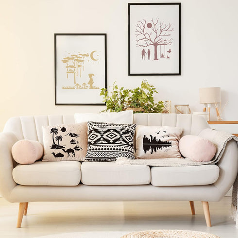 9 Pieces Forest Landscape Stencil Mountains Rivers Stencils with Metal Open Ring Reusable Human Nature Templates DIY Elephant Animal Drawing Templ...