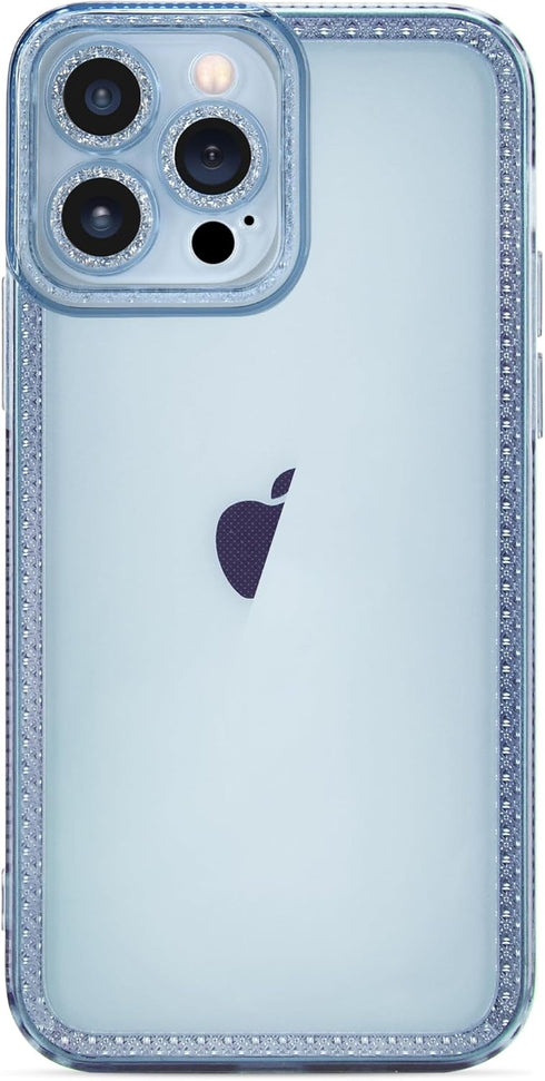 for iPhone 12 Pro Max Case Cute Clear Bling Crystal Diamond Phone Case, with Sparkle Camera Len Protector Soft TPU Cover Case for Women Girls, Blu...