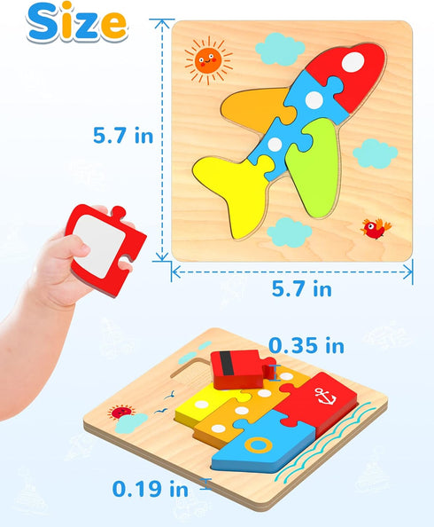 Wooden Vehicle Toddler Puzzles for 1 2 3 Years Old Boys Girls, Baby STEM Educational Toy Gift with 4 Vehicles Montessori Learning Puzzles...