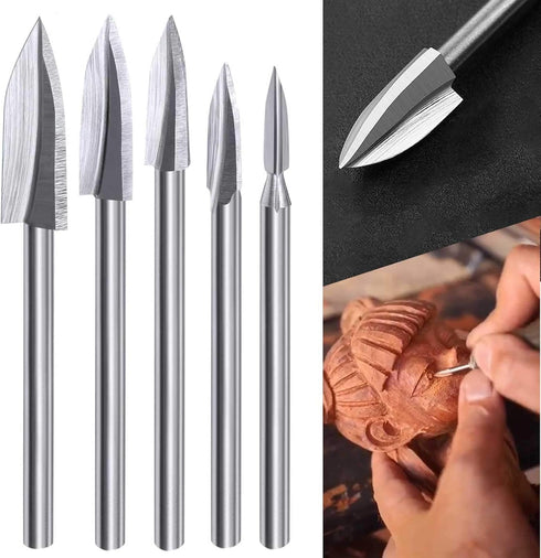 Wood Carving Tools for Rotary Tool, 5 PCS HSS Woodworking Tools Engraving Drill Bit Set Wood Crafts Grinding Tool Universal 1/8” Shank For DIY Car...