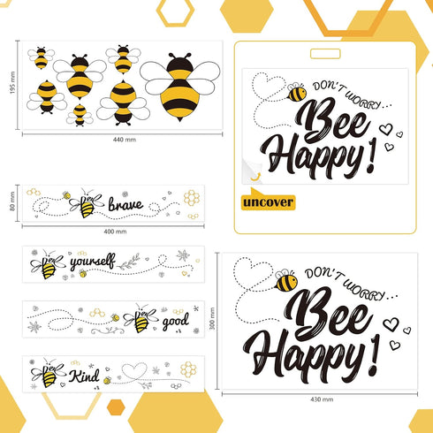 12 Pcs Bee Gnome Wall Decals Honey Bee Window Decor Clings Vinyl Inspirational Quotes Wall Window Sticker for Kitchen Office Fridge Decoration Par...