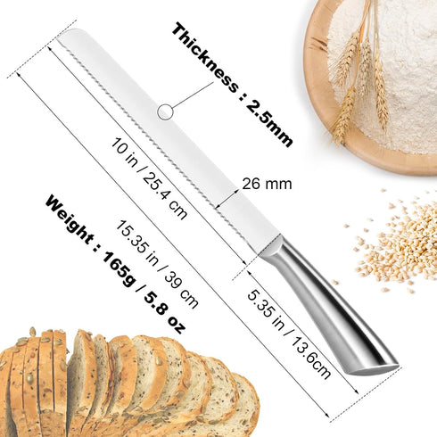 Serrated Bread Knife, Pastry-Slicer - 10 Inch/24CM Blade,One-Piece Stainless Steel Design,Best Knives for Slicing Bread, Bagels, Cake...