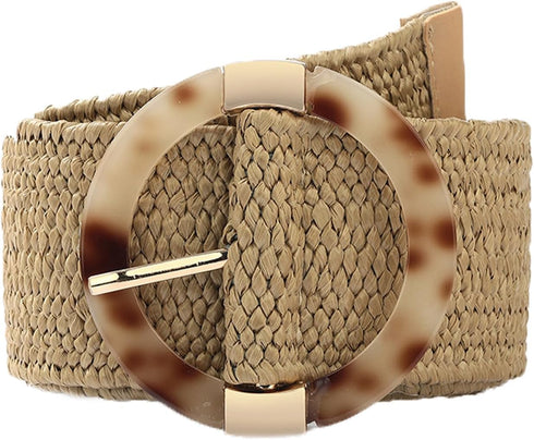 Women Straw Woven Belt Elastic Braided Stretch Waist Belt Ladies Boho Buckle Dress Buckle Belt...