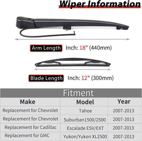 Rear Windshield Back Wiper Arm Blade Set Replacement for Chevrolet Tahoe Suburban 2007-2013...