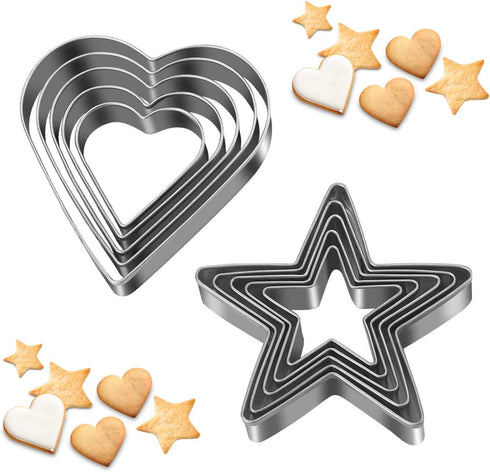Heart Star Cookie Cutters Set, Valentine’s Day Heart Shaped Biscuit Cutters Stainless Steel Pastry Donuts Cutters with Storage Box...