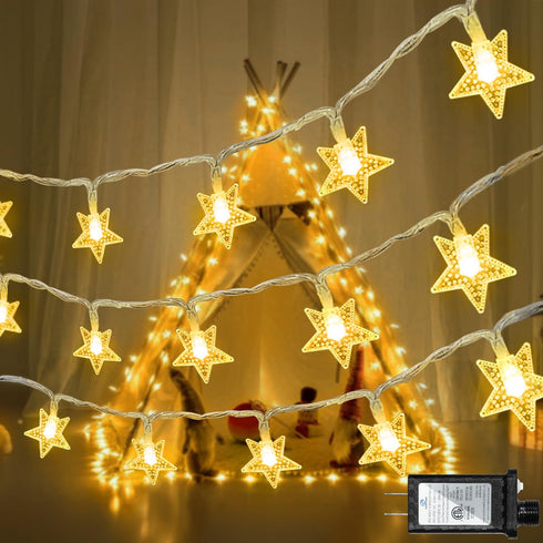 120 LED 40FT Star String Lights, 8 Modes Plug in Star Lights with Timer & Memory, Indoor Outdoor Christmas Twinkle Light for Birthday Party Bedroo...