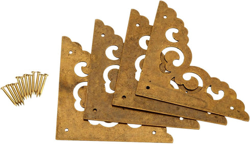 4Pcs 2.5" Brass Flat Corners Bracket for Box Cabinet Decorative Furniture Hardware, Antique Brass...