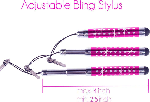 ECO-FUSED Stylus Pen Bundle - 12 Adjustable Bling Stylus Pens- with 3.5mm Jack Connector- for All Capacitive Touchscreen Devices - iPad, iPhone, S...