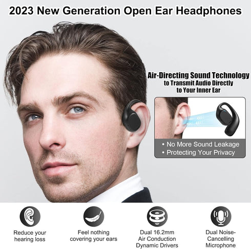 Open Ear Headphones VG332 Version 2024, Air Conduction Headphones Bluetooth 5.3 Earbuds, 16 Hours Playtime Dual 16.2mm Dynamic Drivers...